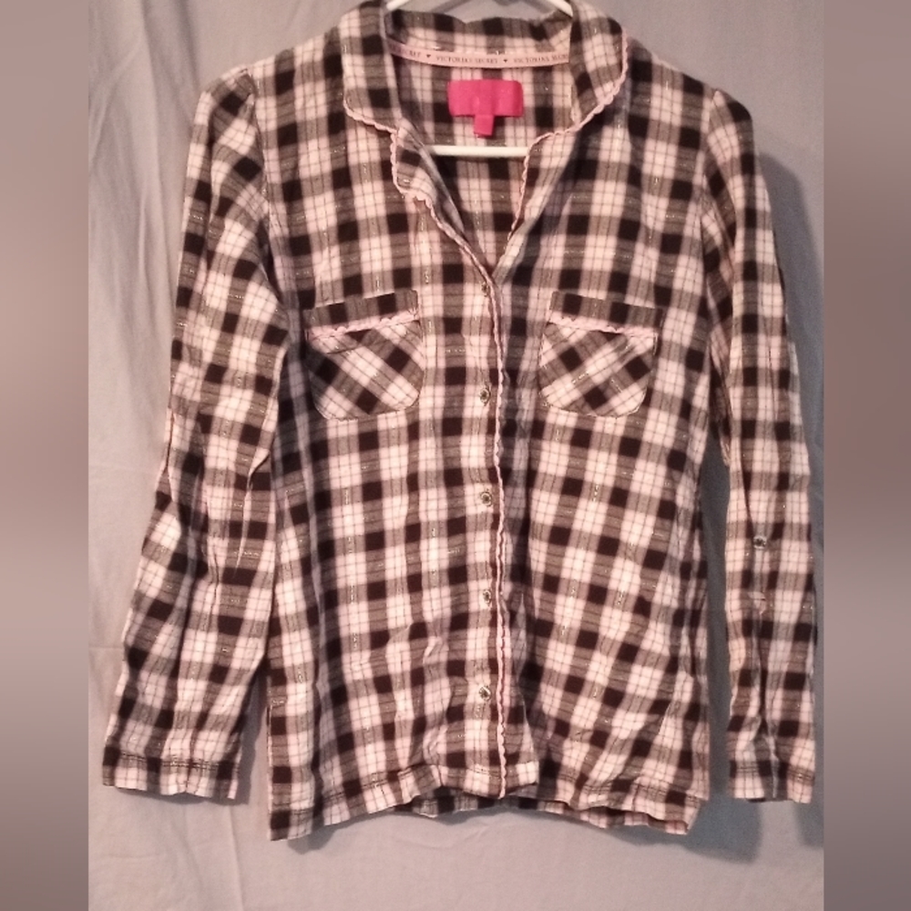 Victoria Secret black/white plaid sleep shirt